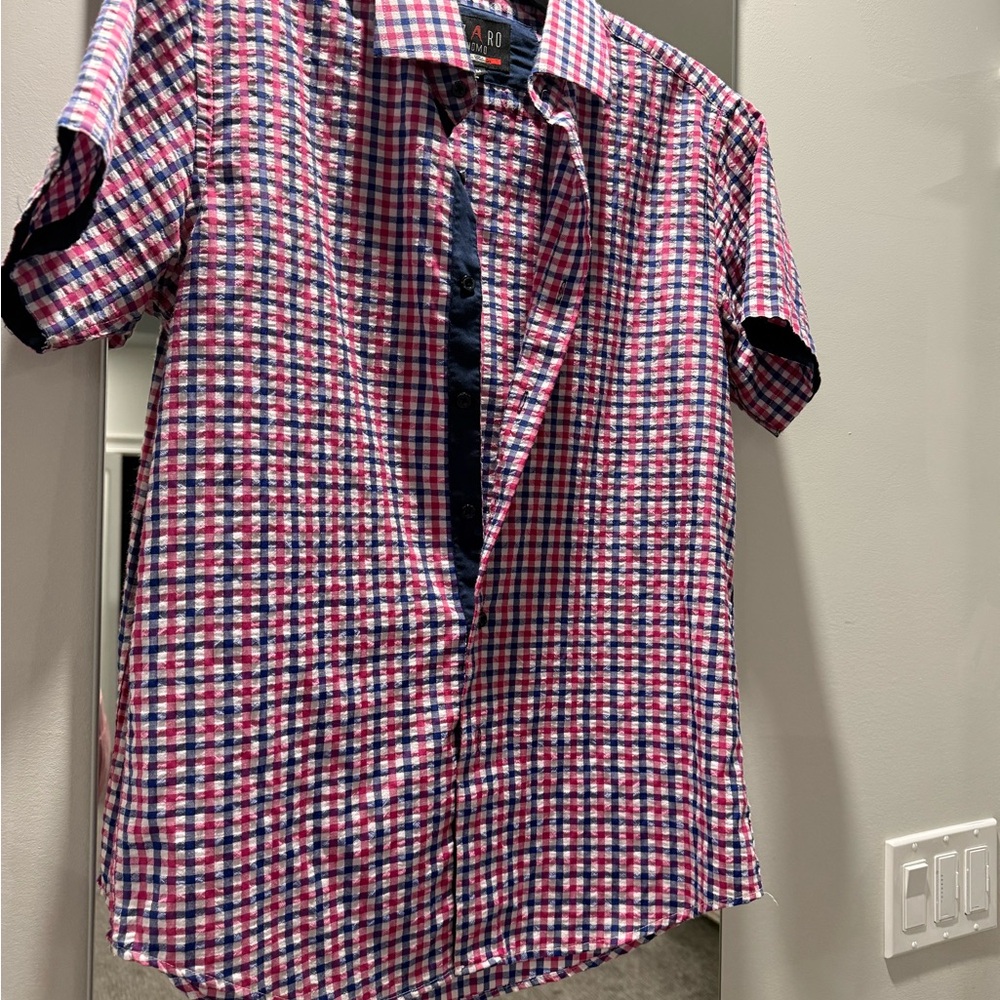 Azaro Uomo Men's Red and Blue Checkered Shirt